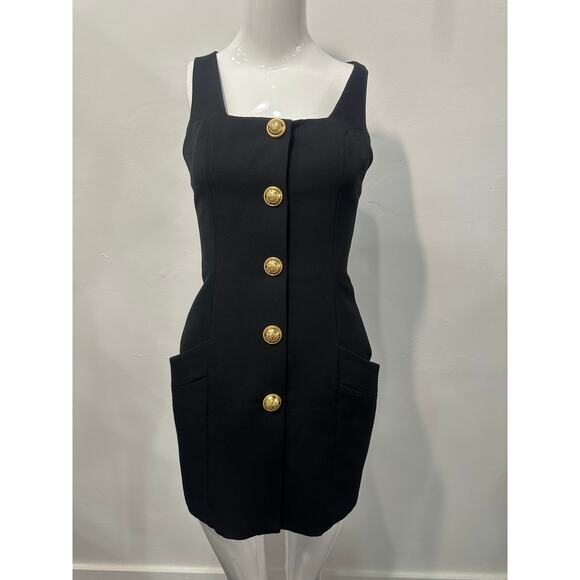 Balmain Dresses & Skirts - Balmain Wool Button Accent Square-Neck Sleeveless Mini Dress Black Size 34